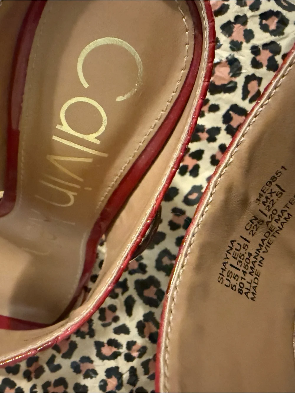 Calvin Klein Red Croc-Embossed Open-Toe Heeled Sandals